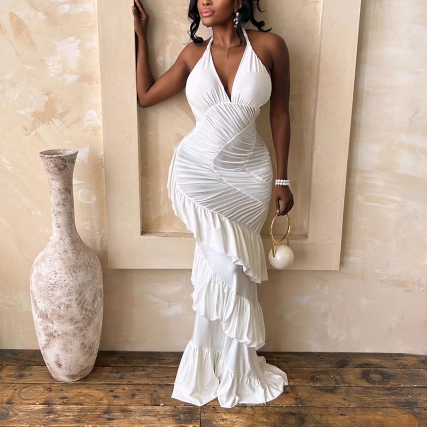Solid Color Halter Sheath Dress for Women Summer Formal Dress Coya