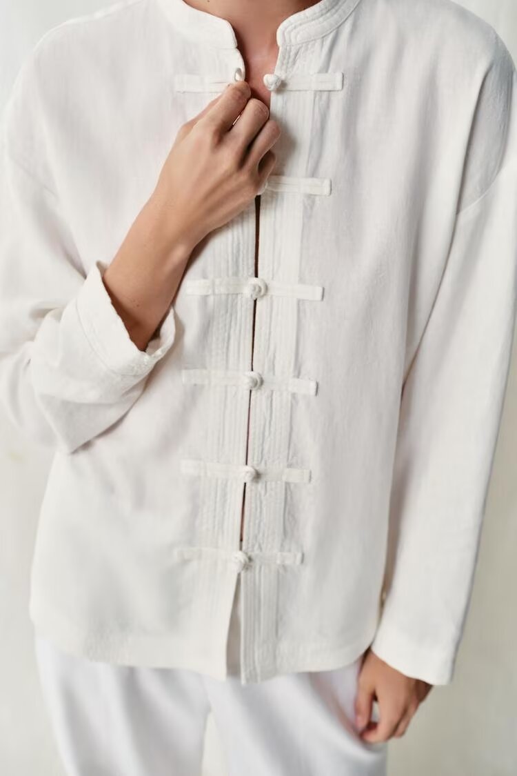 Women Clothing Summer Casual Cordage of Flax Braid Buckle Loose Shirt flightCourse