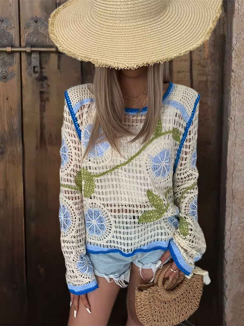 Women Knitted Summer Patterned Blouse Reddy