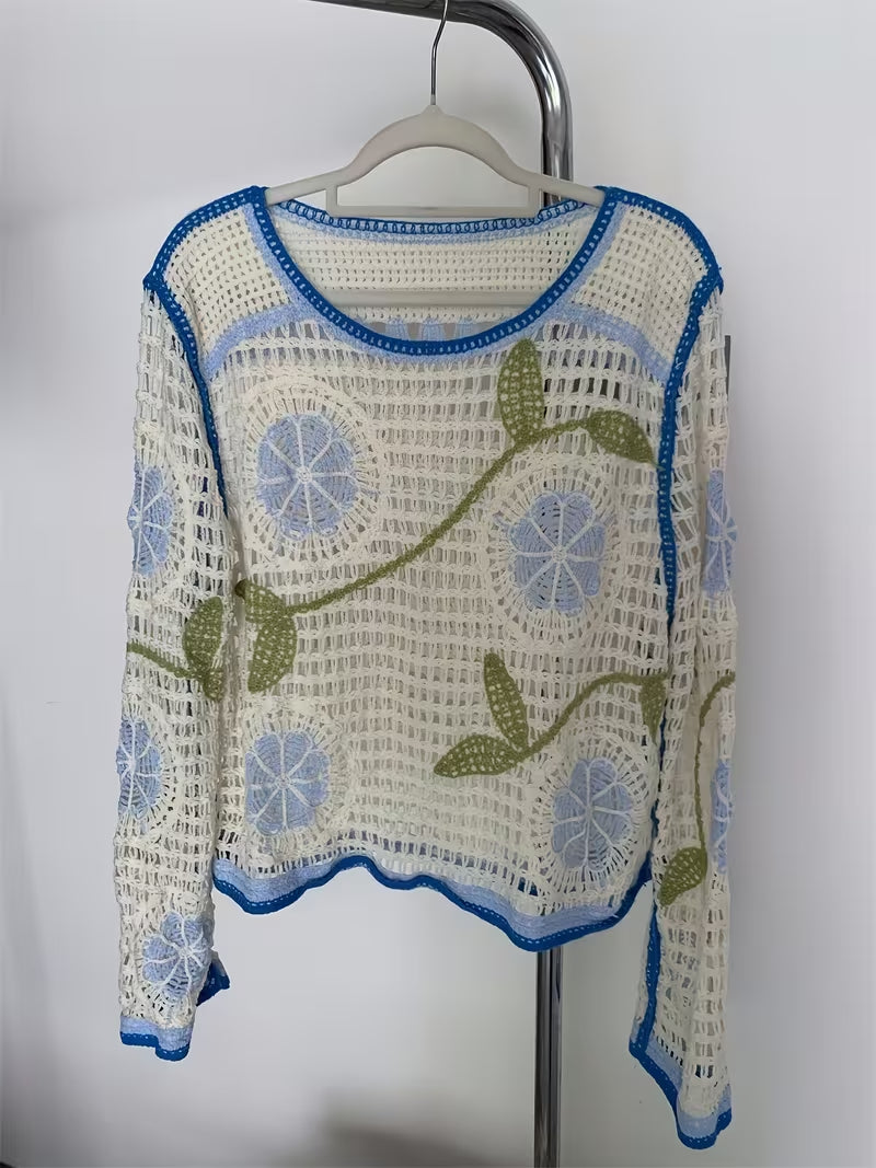 Women Knitted Summer Patterned Blouse Reddy