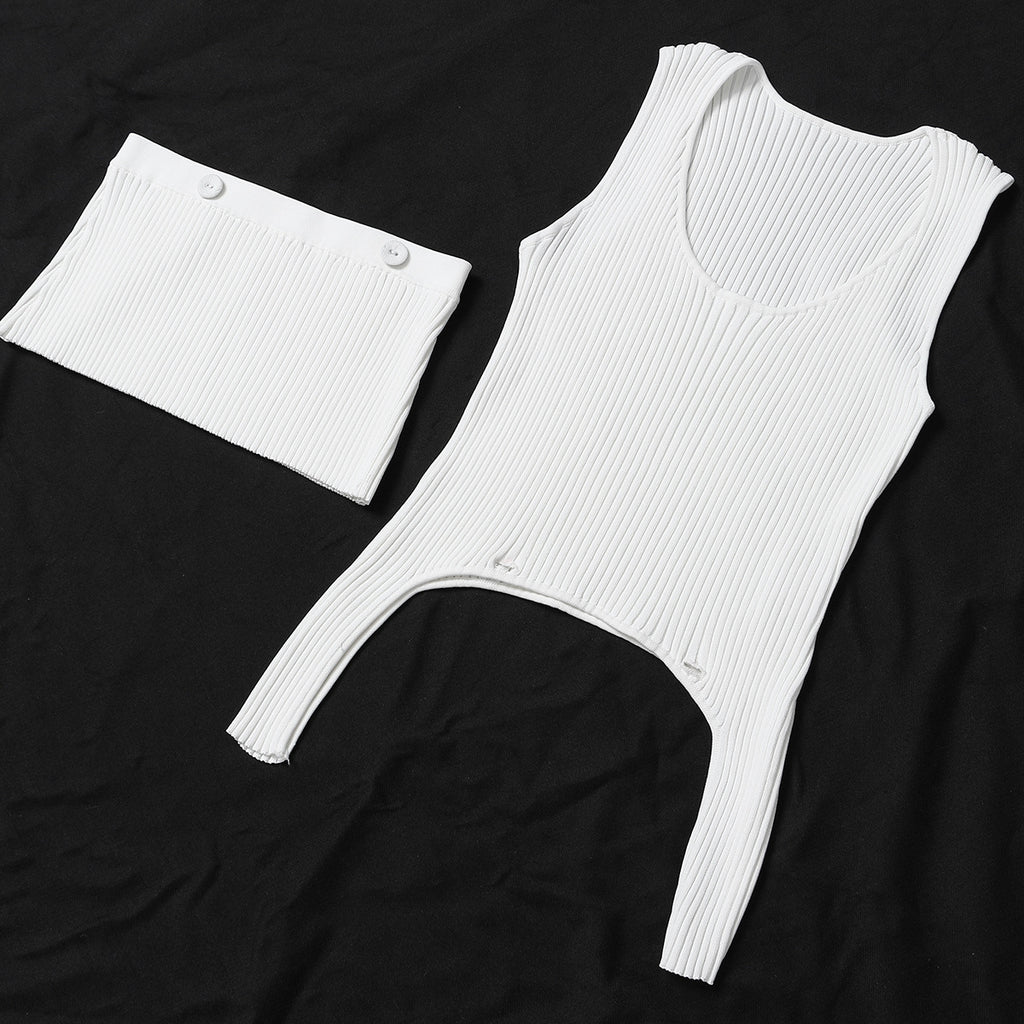 Deconstruction Irregular Asymmetric Detachable Two Piece Vest Knitted Top OFAN