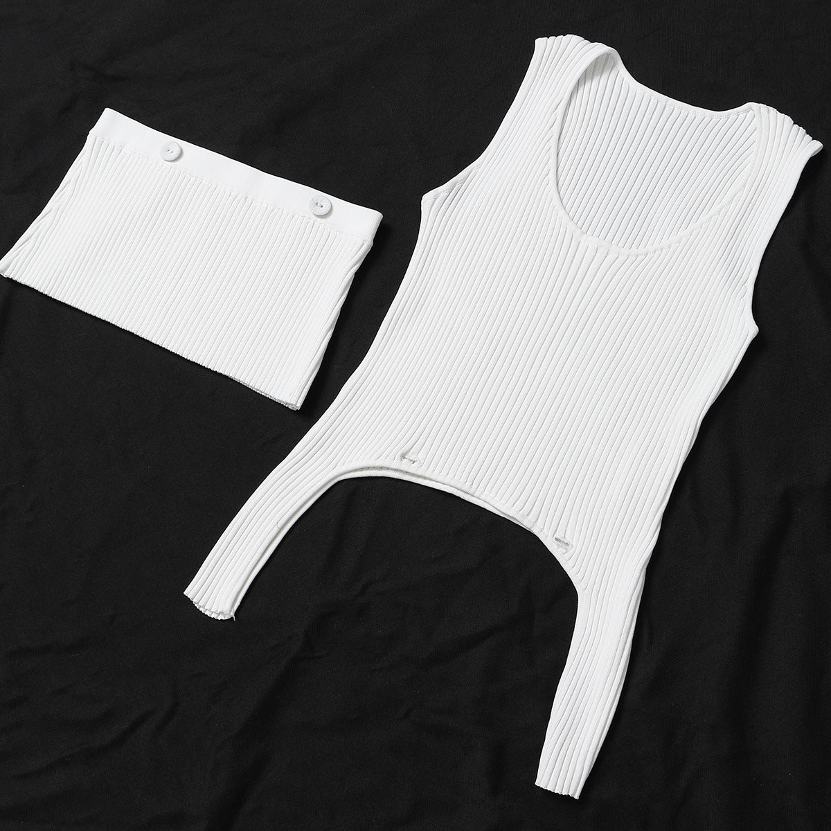 Deconstruction Irregular Asymmetric Detachable Two Piece Vest Knitted Top OFAN
