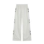 Women Clothing Summer Casual Side Striped Embroidered Ribbon Straight Leg Pants Howe