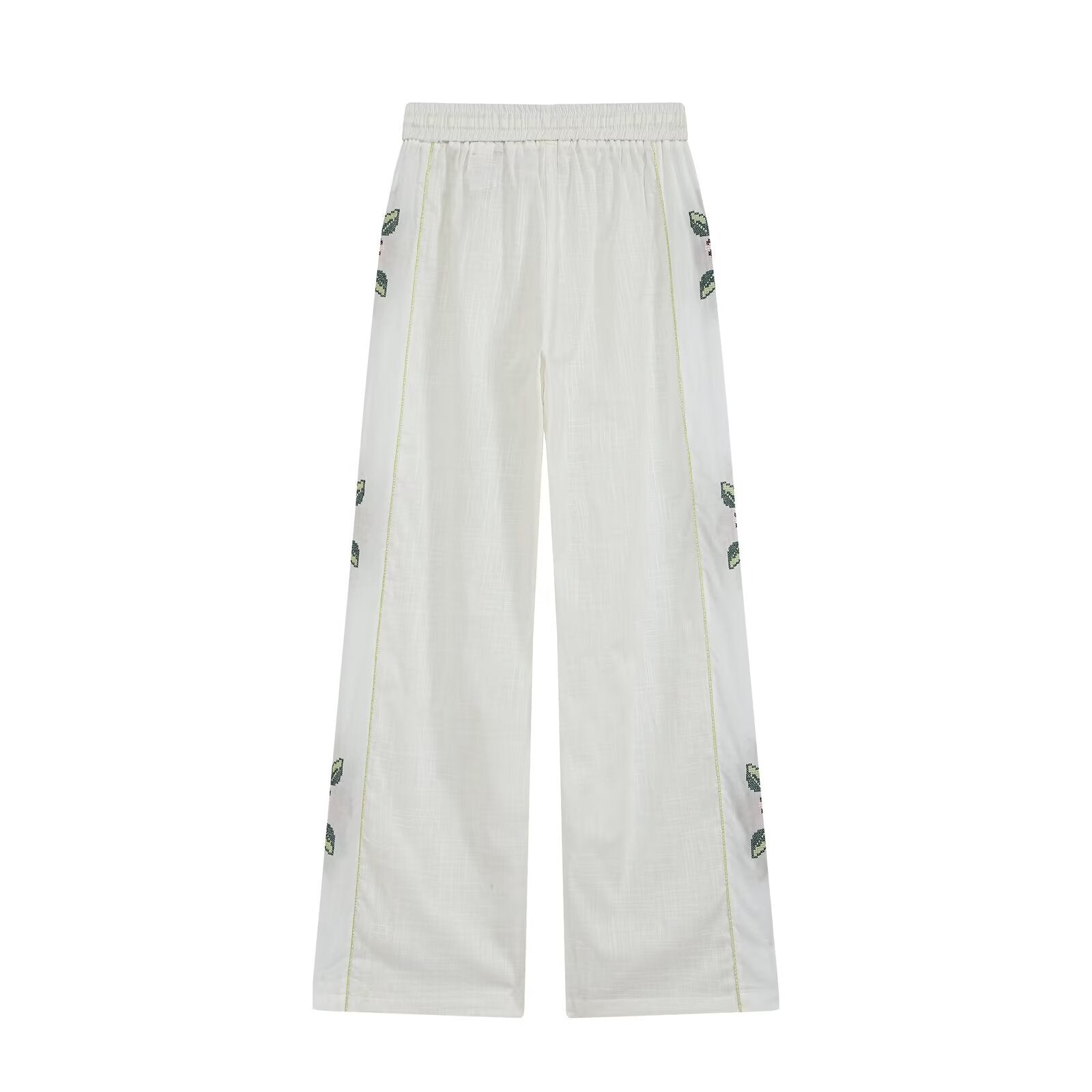 Women Clothing Summer Casual Side Striped Embroidered Ribbon Straight Leg Pants Howe