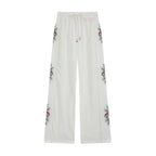 Women Clothing Summer Casual Side Striped Embroidered Ribbon Straight Leg Pants Howe
