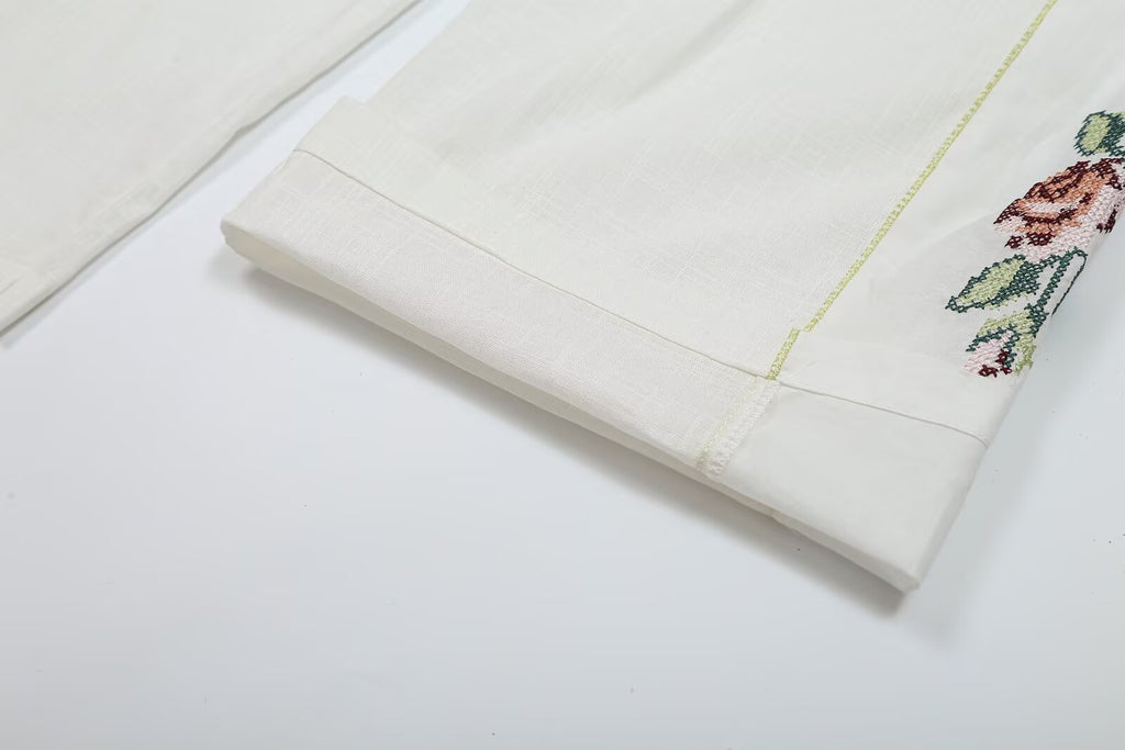 Women Clothing Summer Casual Side Striped Embroidered Ribbon Straight Leg Pants Howe