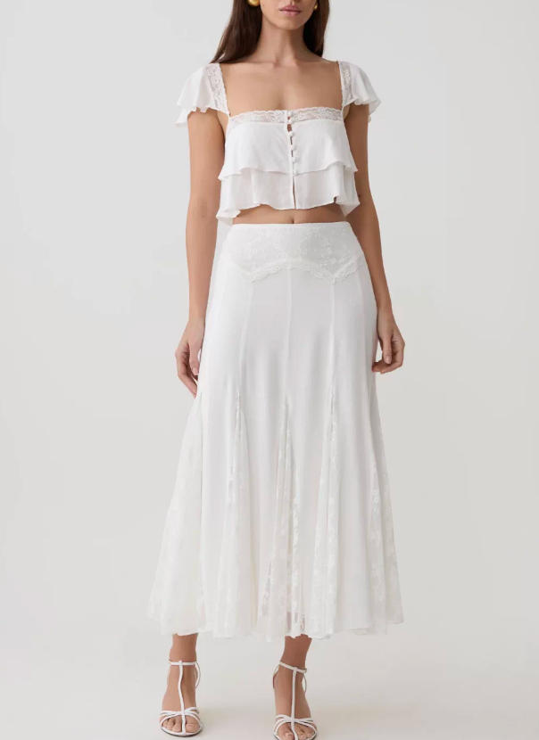 Summer Ruffles Sexy Short Sleeved Top Lace Skirt Two Piece Sets Women Summer TinkleBell
