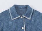 Autumn Women Polo Collar Frayed Hem Denim Jacket SenDa