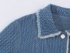 Autumn Women Polo Collar Frayed Hem Denim Jacket SenDa
