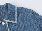 Autumn Women Polo Collar Frayed Hem Denim Jacket SenDa