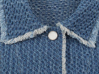 Autumn Women Polo Collar Frayed Hem Denim Jacket SenDa