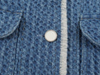 Autumn Women Polo Collar Frayed Hem Denim Jacket SenDa