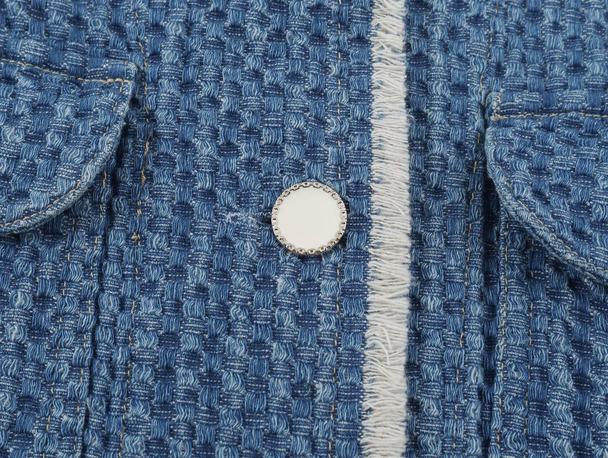 Autumn Women Polo Collar Frayed Hem Denim Jacket SenDa