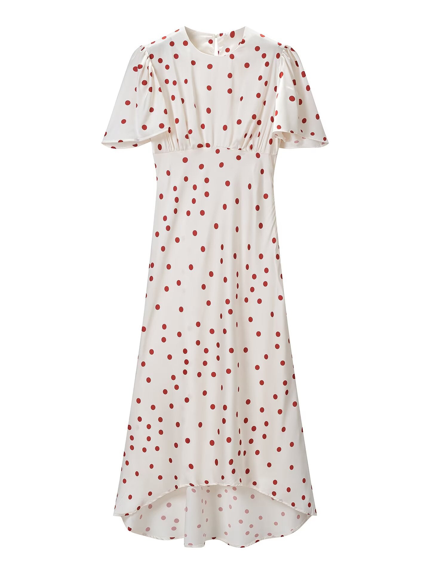 Women Clothing Summer Sweet Niche round Neck Polka Dot Print Stringy Selvedge Dress JiaJia