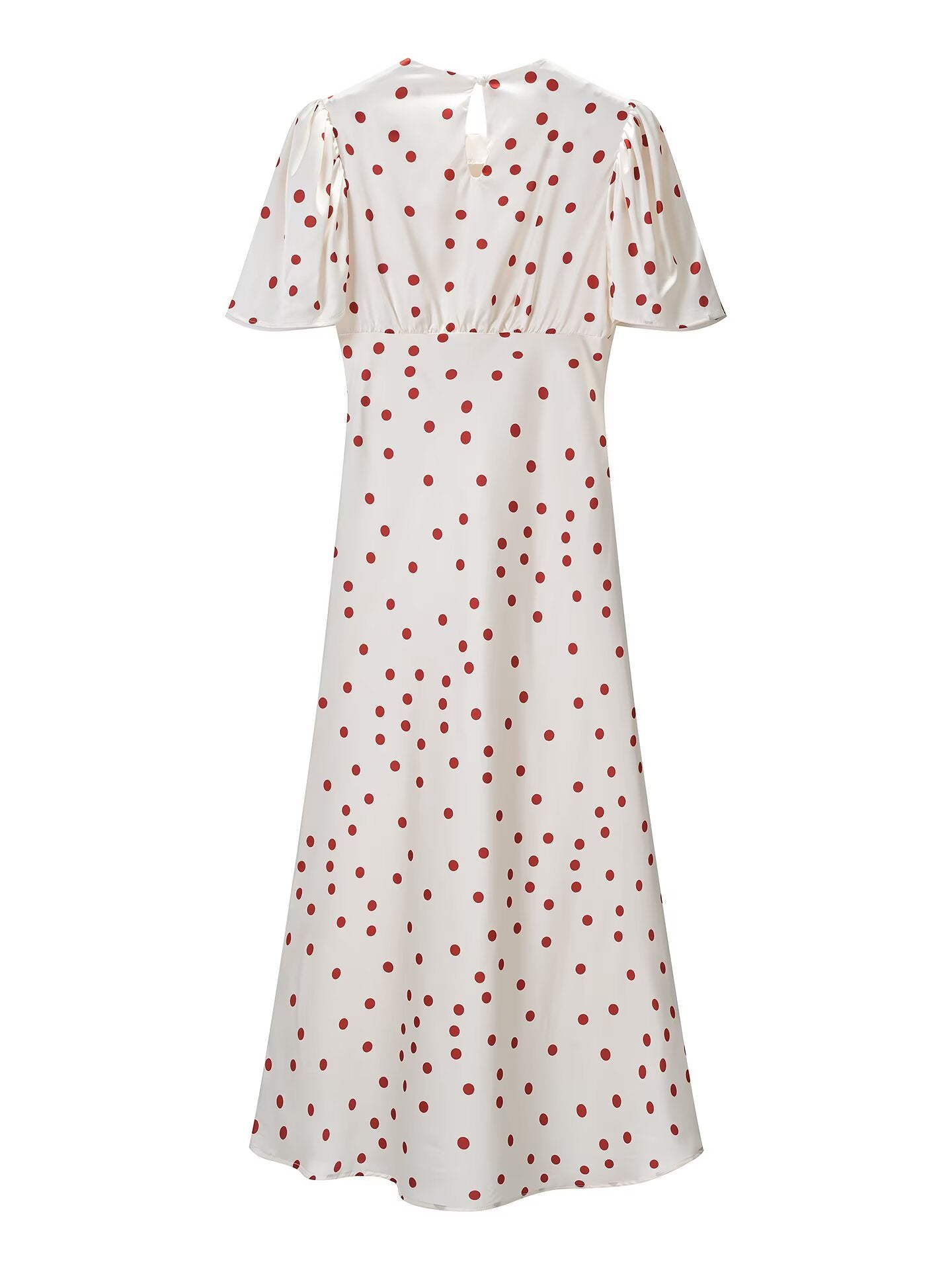 Women Clothing Summer Sweet Niche round Neck Polka Dot Print Stringy Selvedge Dress JiaJia