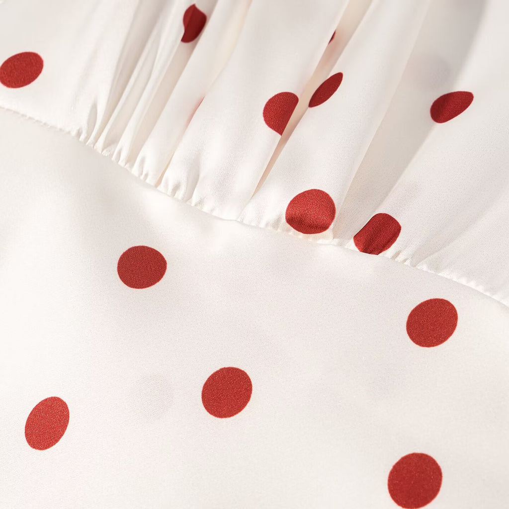 Women Clothing Summer Sweet Niche round Neck Polka Dot Print Stringy Selvedge Dress JiaJia