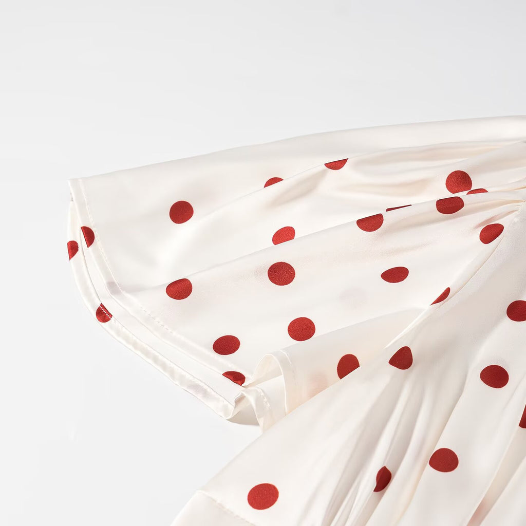 Women Clothing Summer Sweet Niche round Neck Polka Dot Print Stringy Selvedge Dress JiaJia