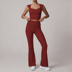 Sports Women Summer Padded Vest Training Pilates Bootcut Trousers Fitness Set Yoga Clothes YiGlo