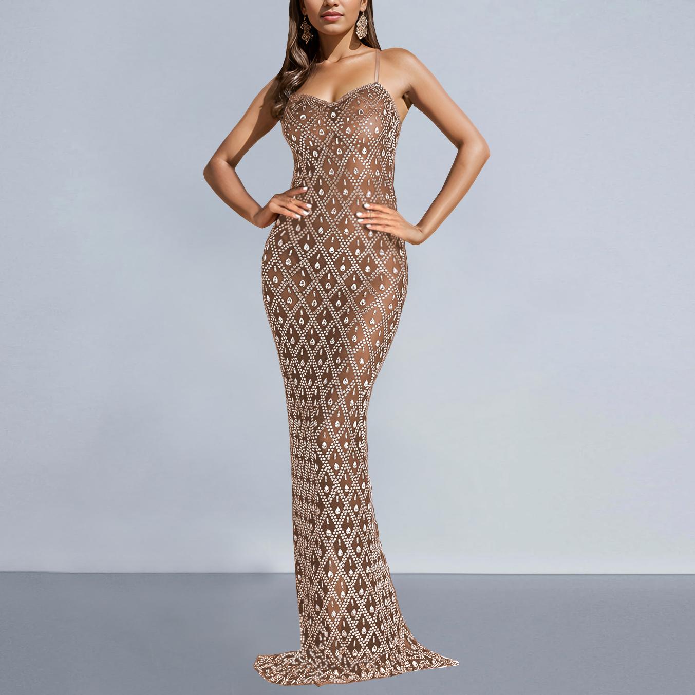 Women Sexy Strap Rhinestone Hip Wrapped Dinner Dress Miss Siss