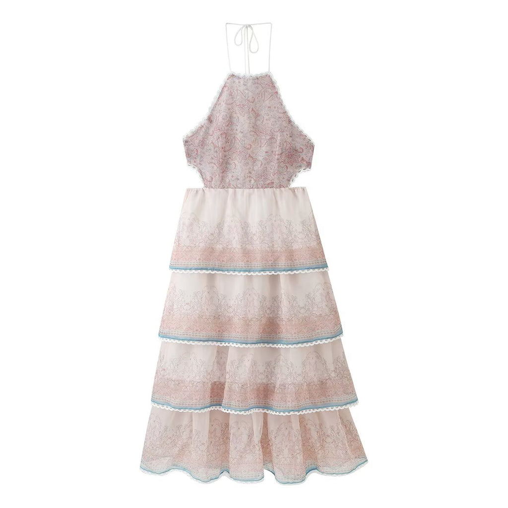 Women Clothing Sexy Multi Layer Lace Decoration Halter Lace up CHEN