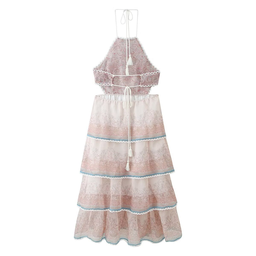 Women Clothing Sexy Multi Layer Lace Decoration Halter Lace up CHEN