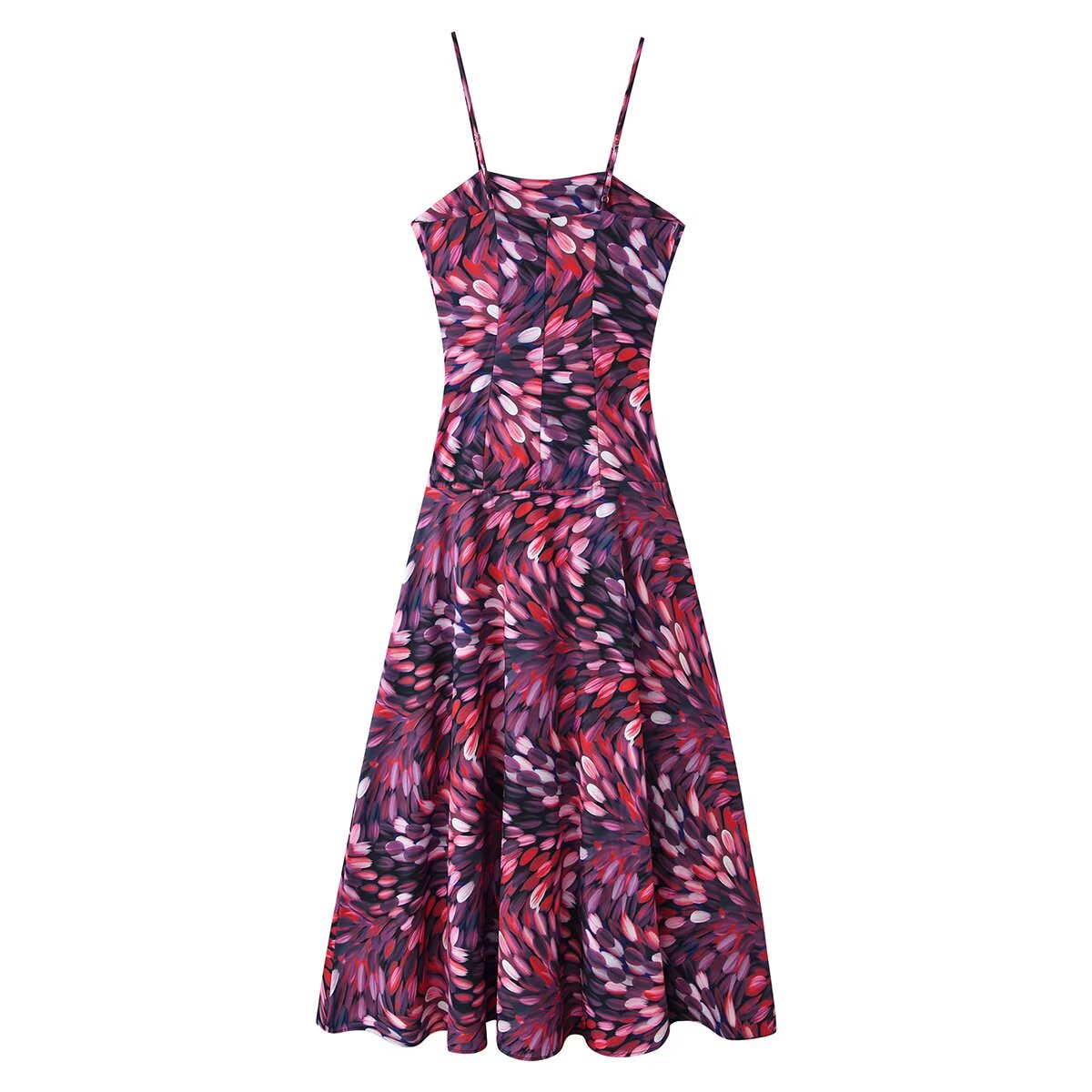 Women Clothing Autumn Sexy Printed Waist Strap Large Swing Dress CHEN