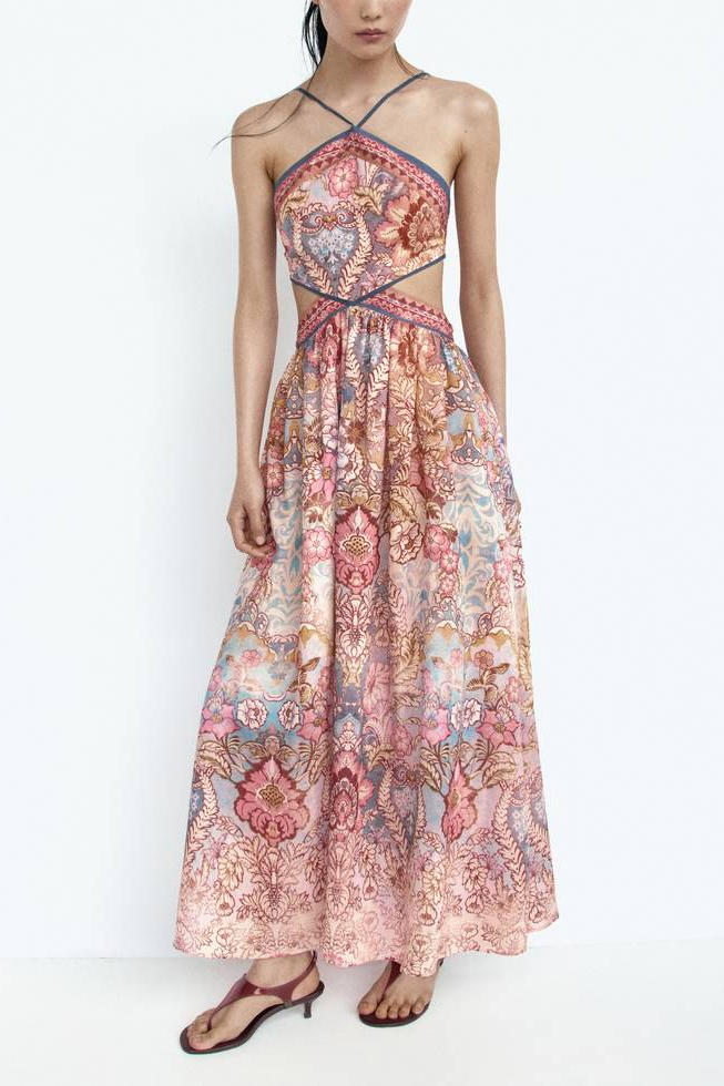 Women Clothing Fall Slim Fit Backless Hollow Out Cutout out Cropped Halter Dress CHEN