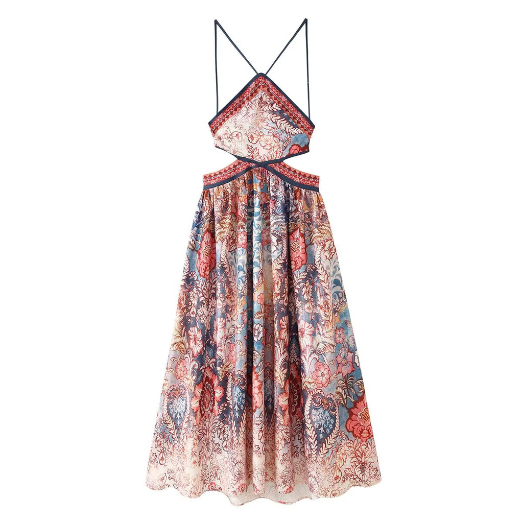 Women Clothing Fall Slim Fit Backless Hollow Out Cutout out Cropped Halter Dress CHEN