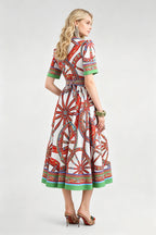 Women Summer Printed Collar Neck Blouse Paired With A Line Dress ESUNG