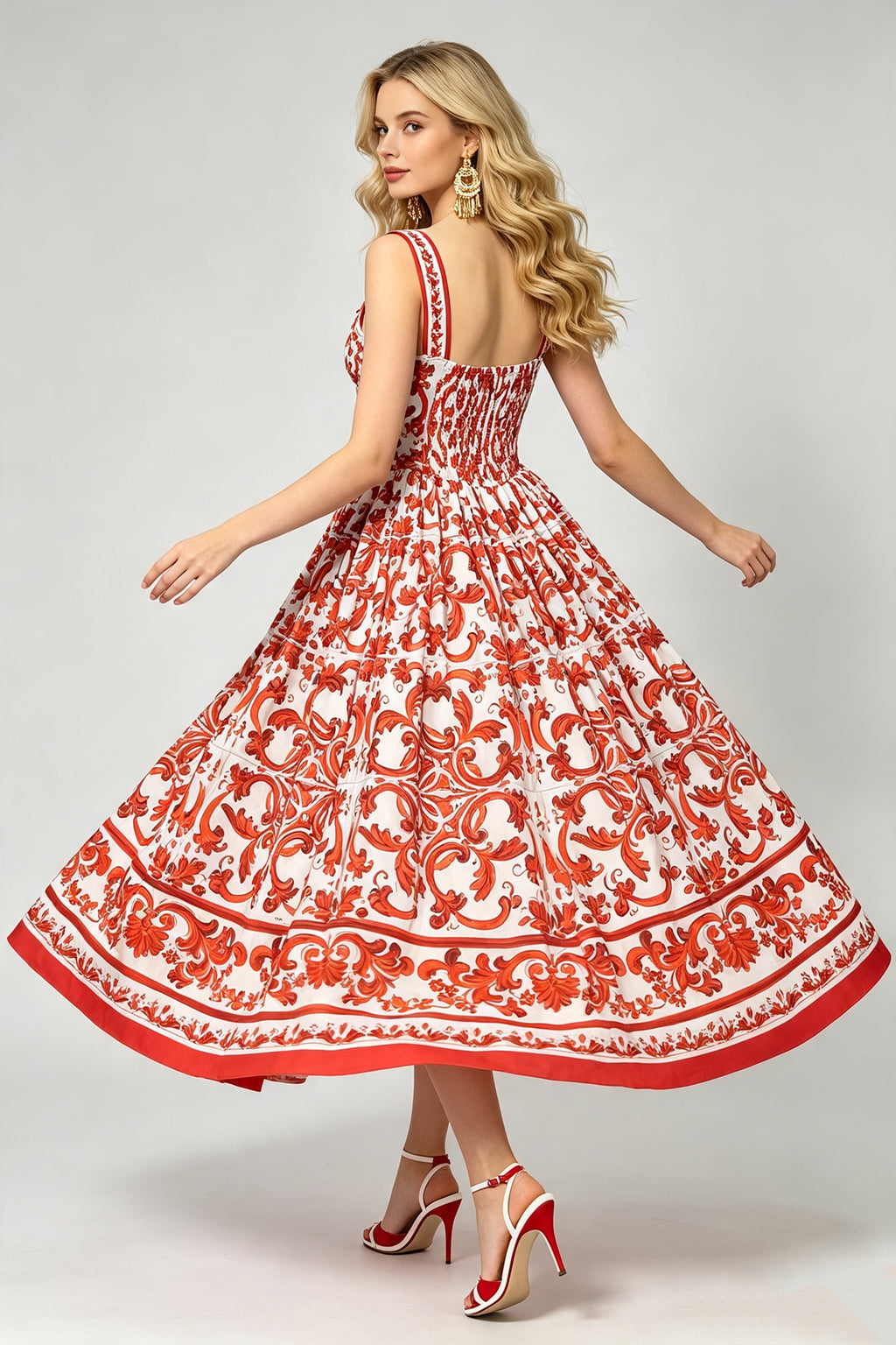 Women Summer Printed Halter Maxi Dress ESUNG