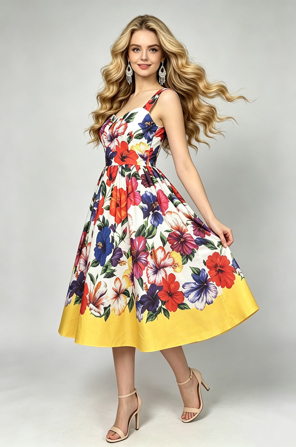 Women Summer Printed A Line Dress ESUNG
