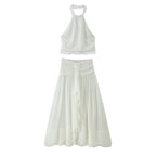 Women Clothing Summer Lace Ruffled Ribbon Skirt Set CHEN