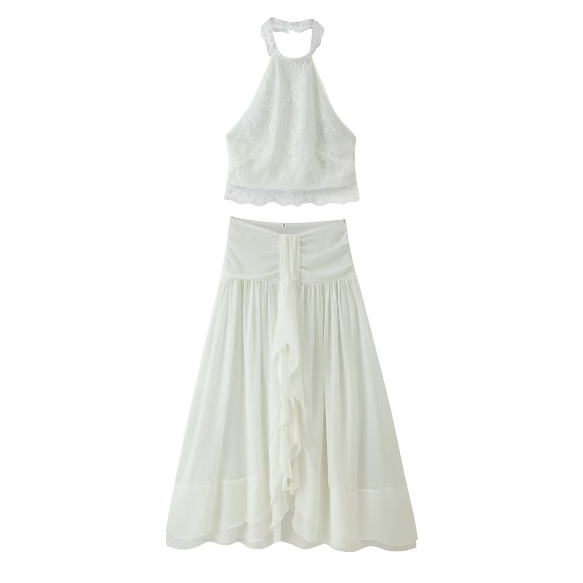 Women Clothing Summer Lace Ruffled Ribbon Skirt Set CHEN
