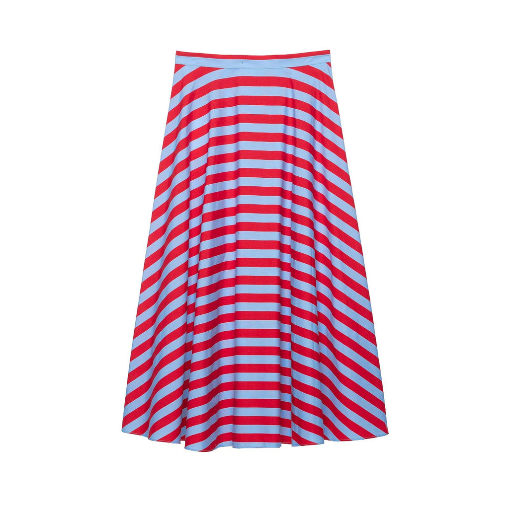 Women Clothing Fashionable Simple Elegant Striped Laminated Midi Skirt flightCourse