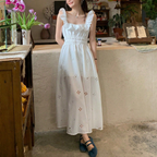Korean Light Luxury Slim Fit Sweet Design White Dress Waist Slimming Elegant Ruffled Cami Dress EverBillion