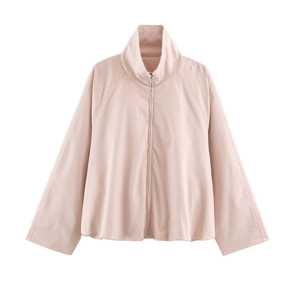 Casual Simple Zipper Stand Collar Bomber Jacket Coat Women SenDa