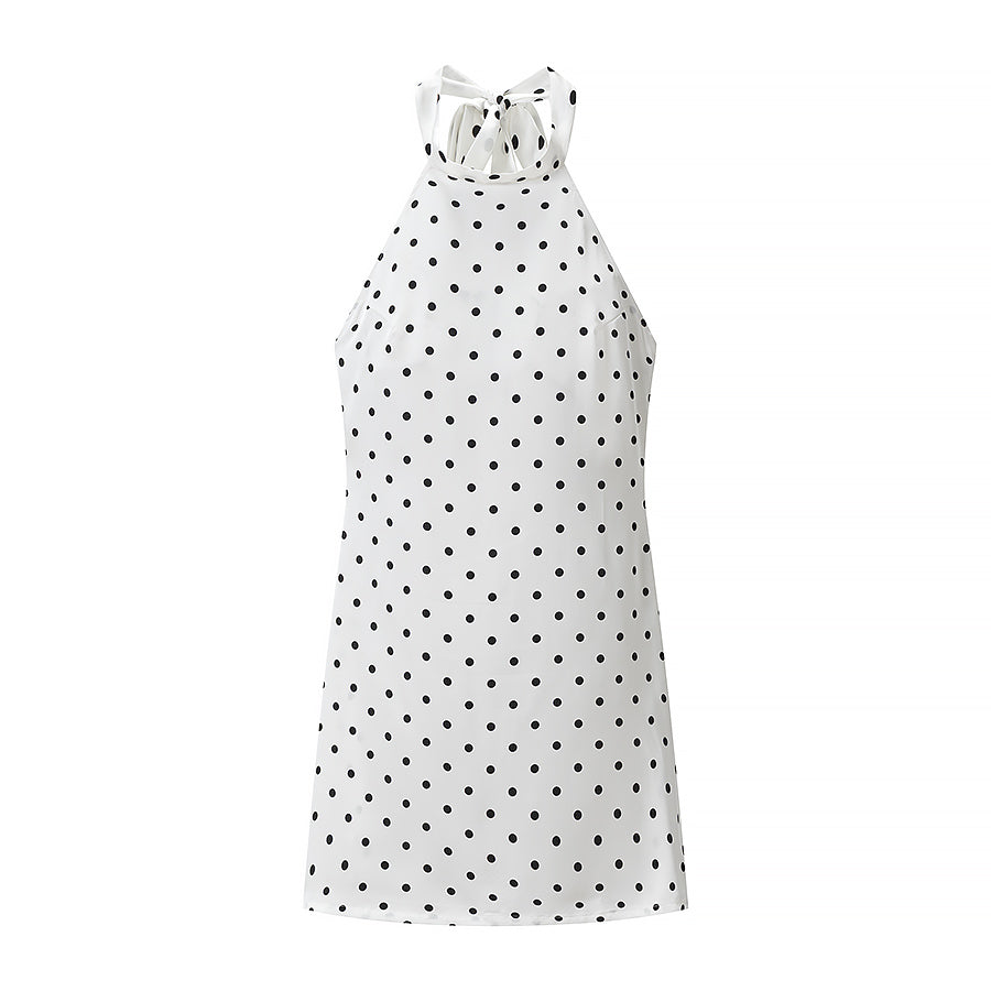 Women Retro Wild Slim Fit Backless Polka Dot Halter Dress JiaJia