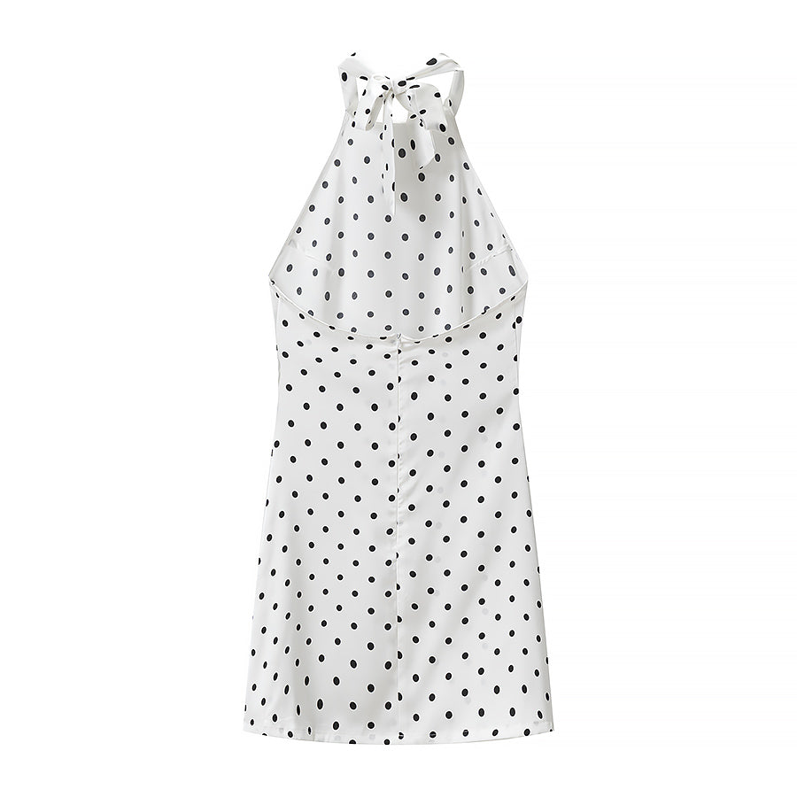 Women Retro Wild Slim Fit Backless Polka Dot Halter Dress JiaJia