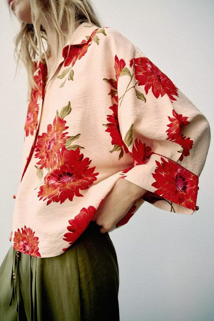 Women Clothing Summer Daily Casual All Matching Floral Print Shirt Shell