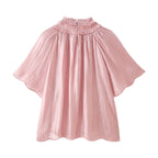 Women Clothing Autumn Gentle Elegant Bright Effect Short Sleeve Shirt CHEN