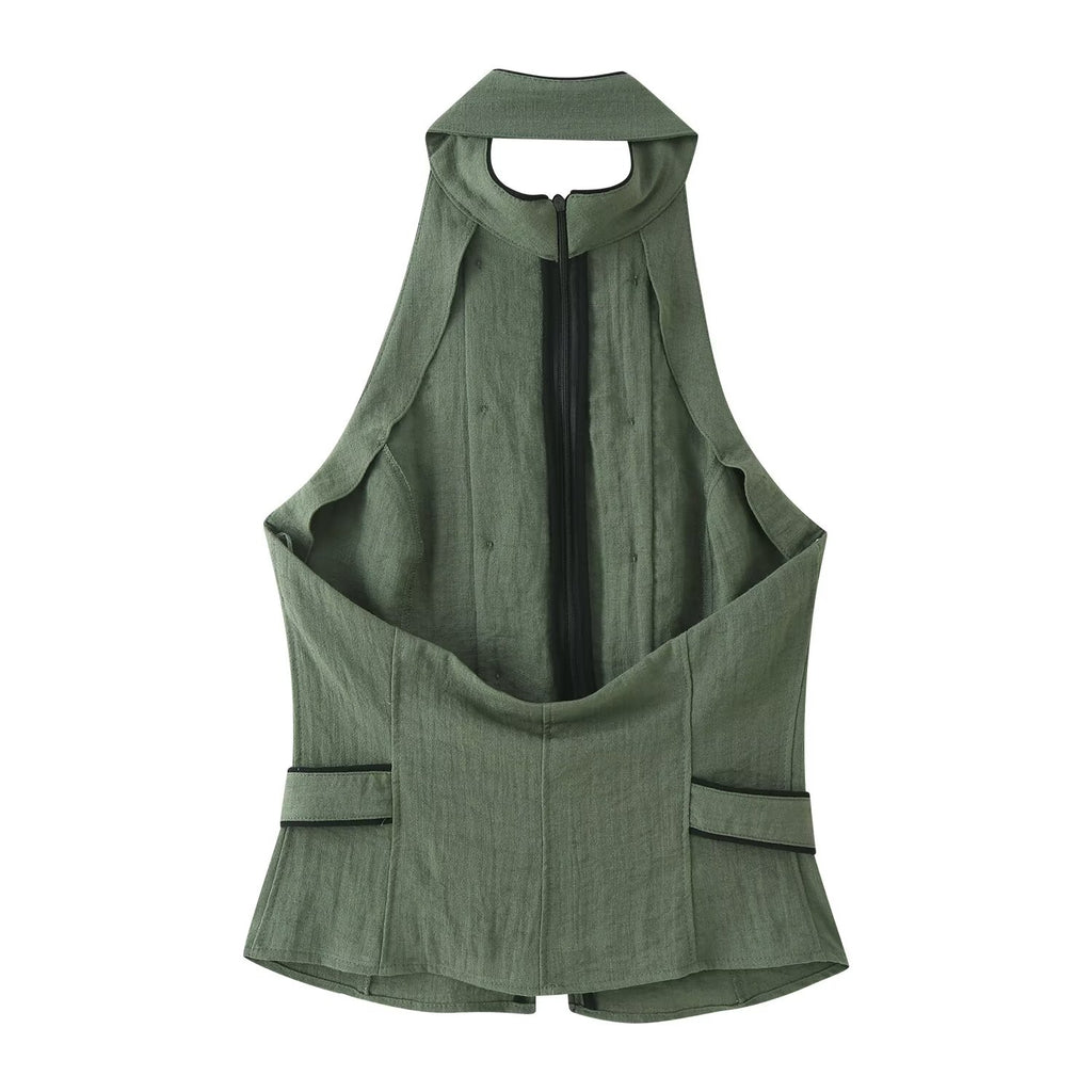 Women Clothing All Match Elegant Backless Hanging Collar Top JOUNJ