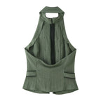 Women Clothing All Match Elegant Backless Hanging Collar Top JOUNJ