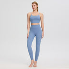 Women Summer Yoga Naked Women Sense Sports Vest with Chest Pad High Waist Yoga Pants Slim Look Running Set YUERD