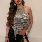 Sequined Shining Multi-Layer Heavy Industry Bra Handmade Beaded Metal Tassels Party Acrylic Top Hadid