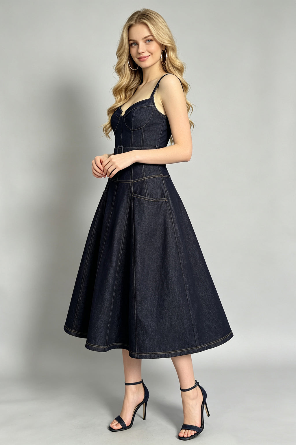 Women Summer Halter Top Dress Sleeveless Denim Dress ESUNG