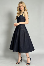 Women Summer Halter Top Dress Sleeveless Denim Dress ESUNG