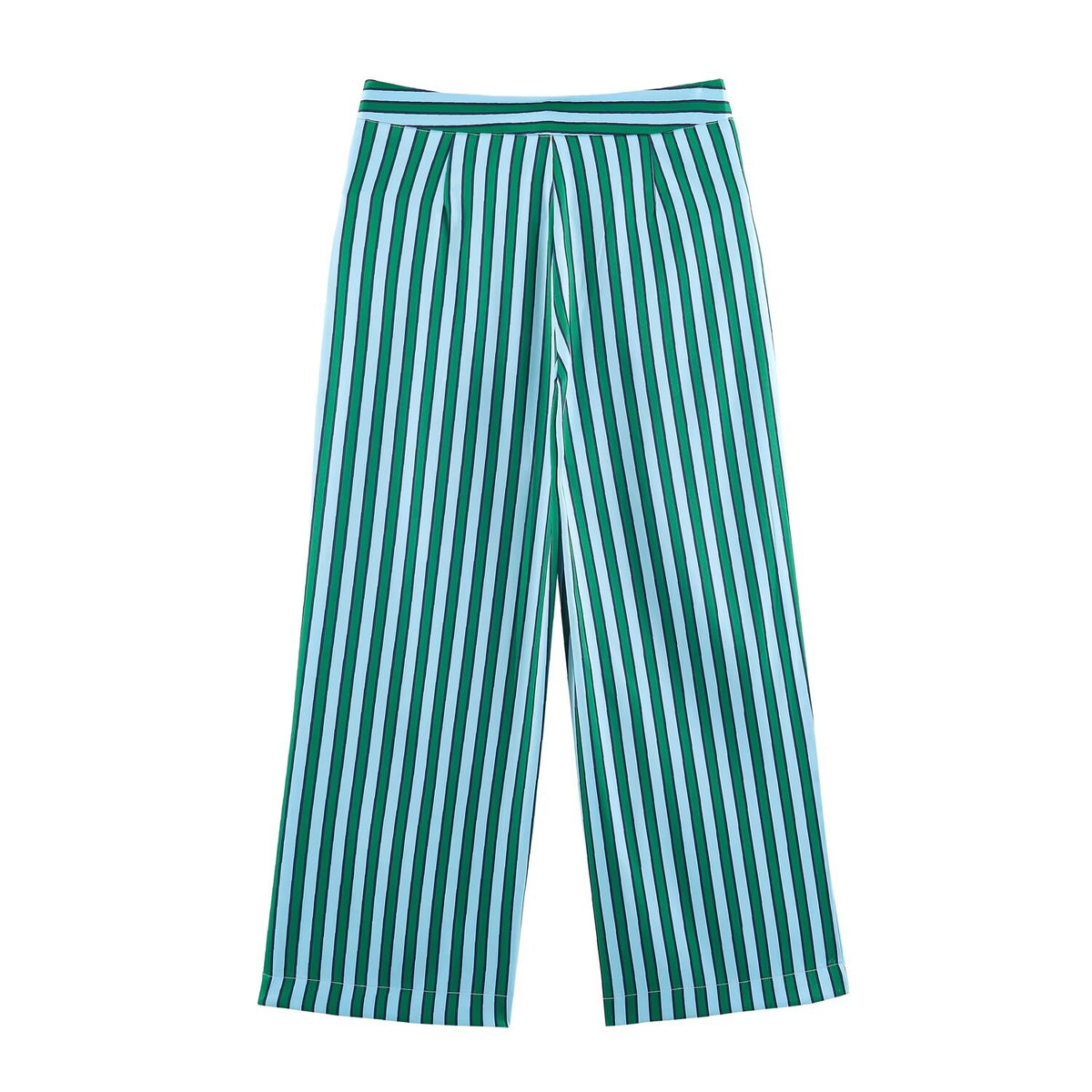 Summer Autumn Women Striped String Button Top Wide Leg Pants Set Goyo