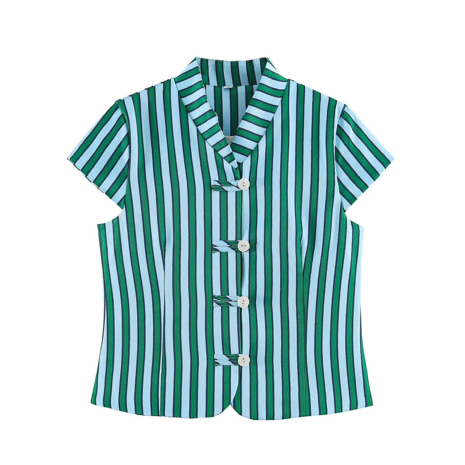 Summer Autumn Women Striped String Button Top Wide Leg Pants Set Goyo