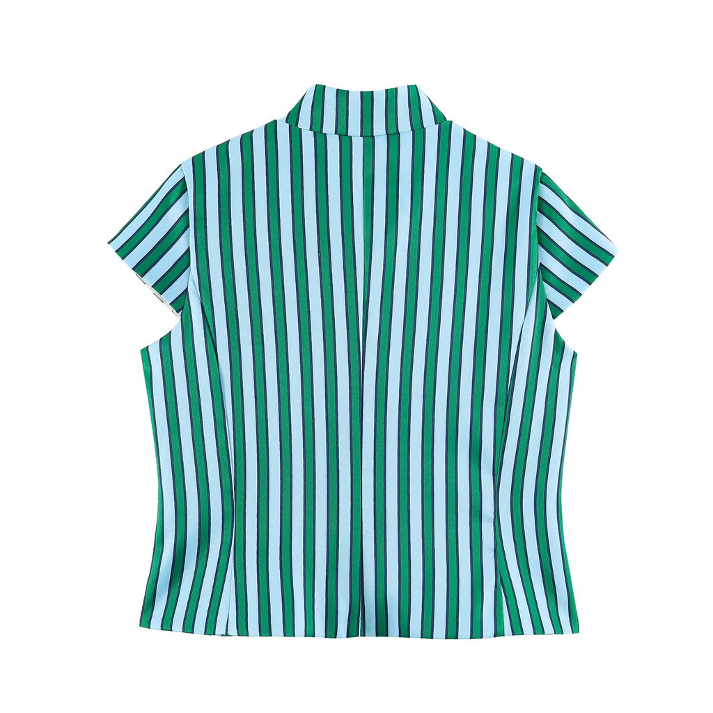 Summer Autumn Women Striped String Button Top Wide Leg Pants Set Goyo