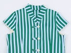 Summer Autumn Women Striped String Button Top Wide Leg Pants Set Goyo